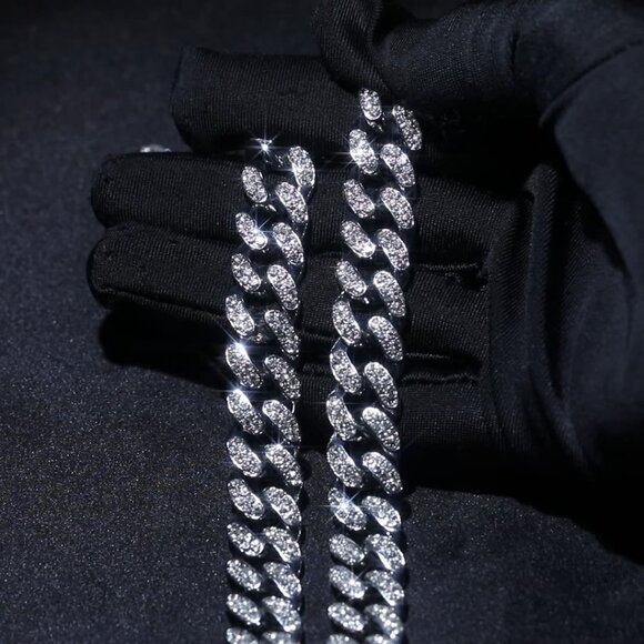 New Hip Hop Style 12mm Alloy Diamond-Studded Cuban Necklace for Men